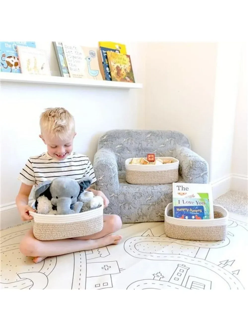 Cotton Rope Storage Baskets Set of 3 Small Woven Organizer Bins for Shelves